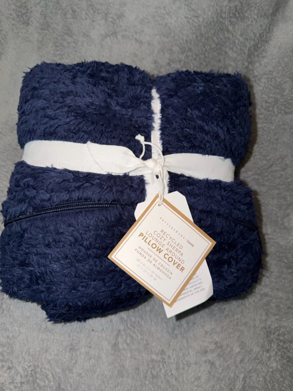 NEW Pottery Barn Teen Recycled Cozy Sherpa Lounge Around Pillow Cover Navy